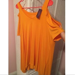 Fall Yellow cold shoulder slit in sleeve long top!